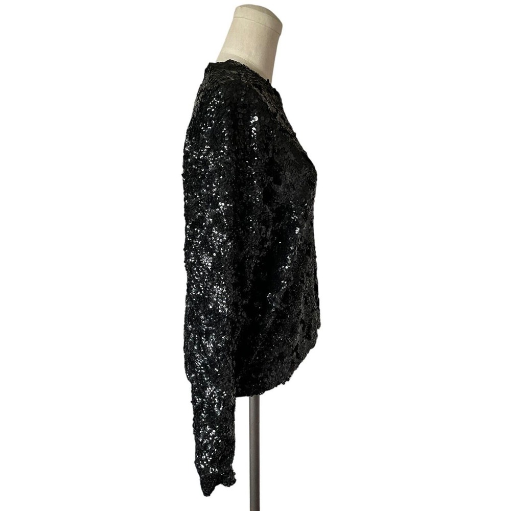 Vintage Black Wool Allover Sequin Sweater Jacket EUR 40 US M Lined Glam Cardigan - Picture 4 of 7